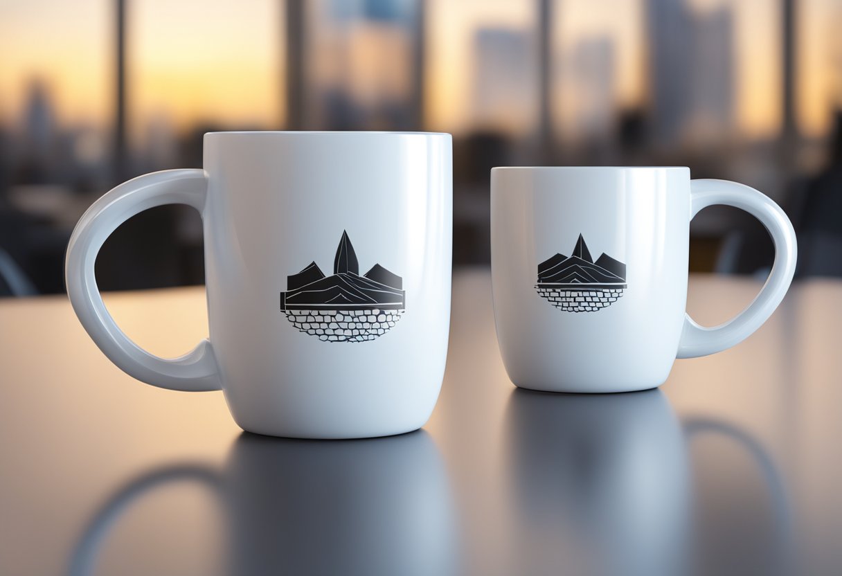 A double wall mug with a custom design sits on a table, showcasing its sleek and modern appearance. The light reflects off the smooth surface, highlighting the personalized artwork