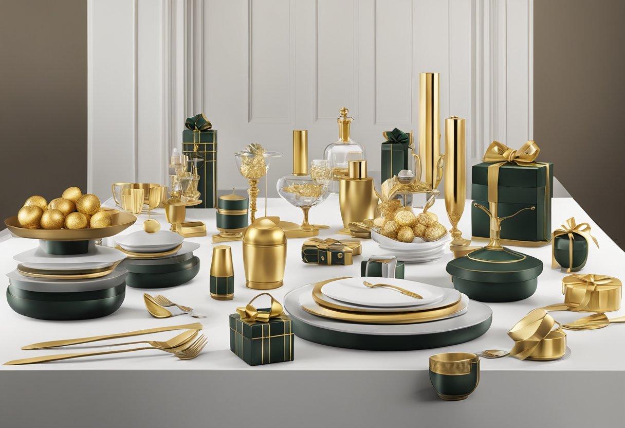 A table displaying Risis Corporate Gifts Collection with elegant and luxurious items arranged neatly