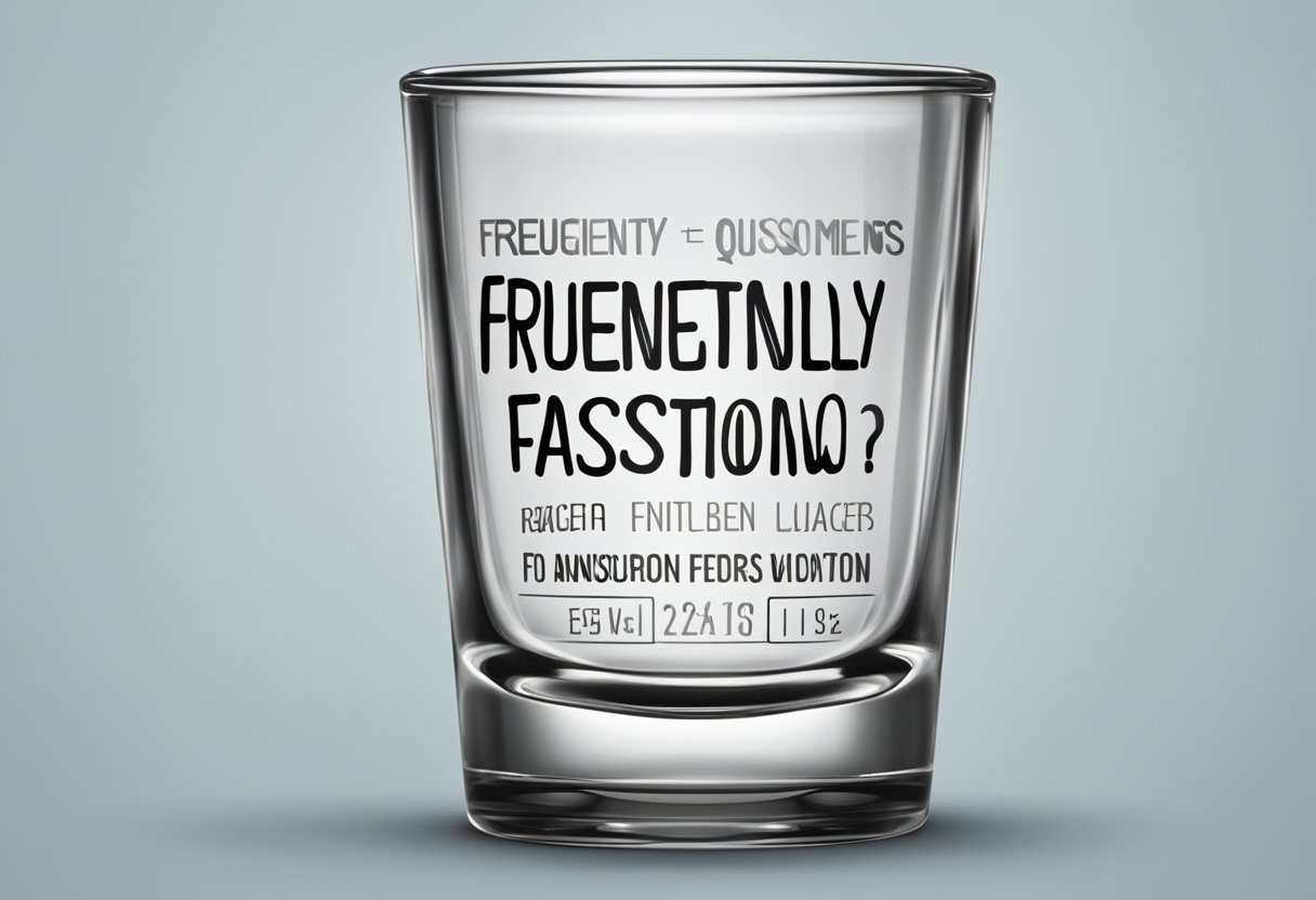 A shot glass with "Frequently Asked Questions" text and custom design on a clean, well-lit surface