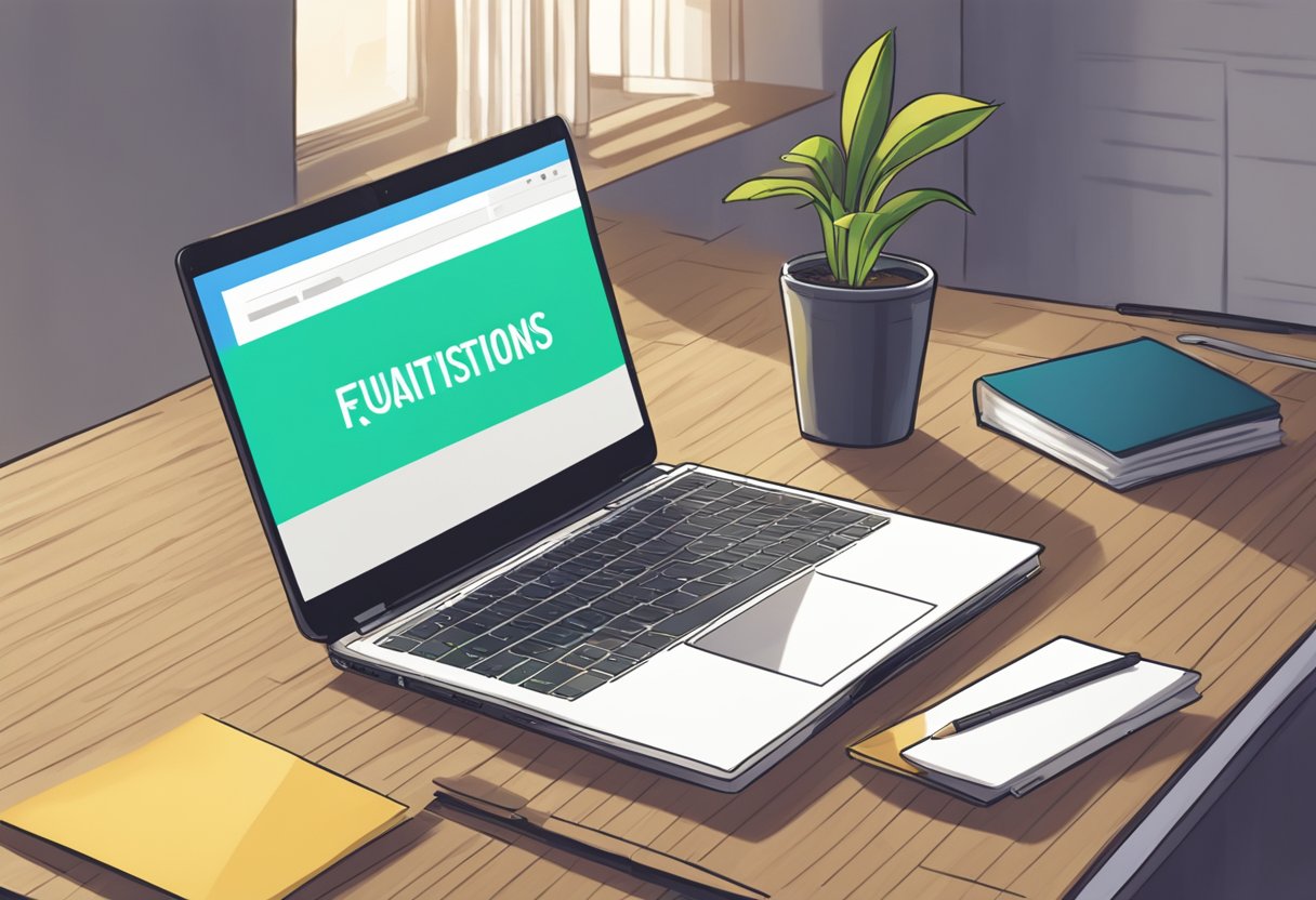 A laptop with a "Frequently Asked Questions" cover sits on a desk