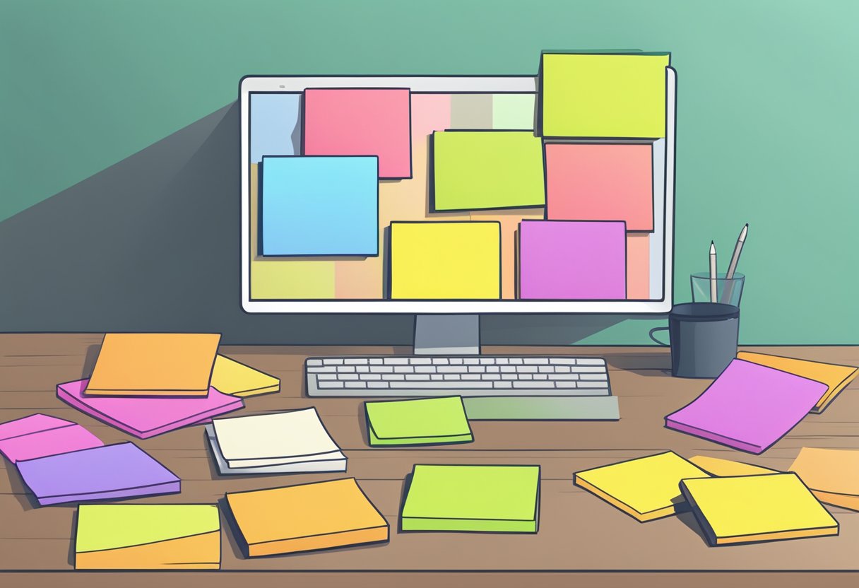 Colorful custom post-it notes arranged on a desk with a "Frequently Asked Questions" header