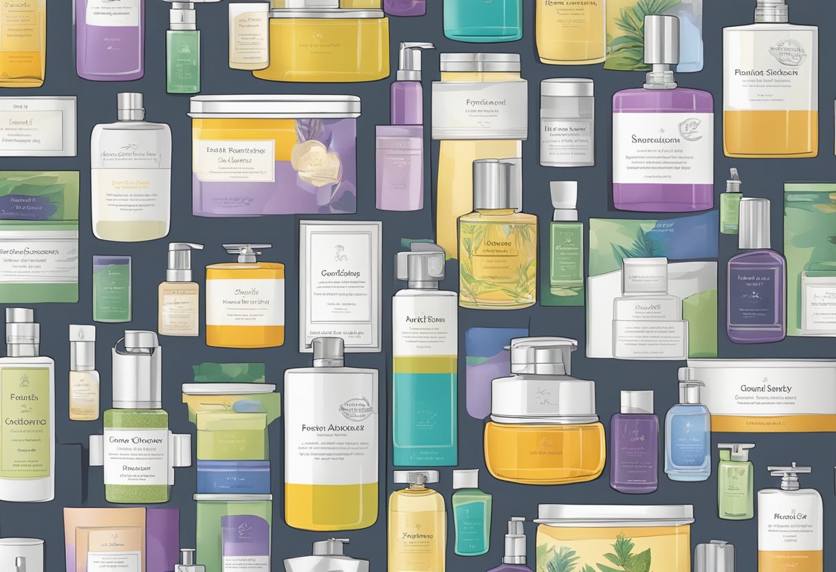 A variety of room scents displayed in a corporate gift setting, with labels and packaging showcasing "Frequently Asked Questions" for each scent