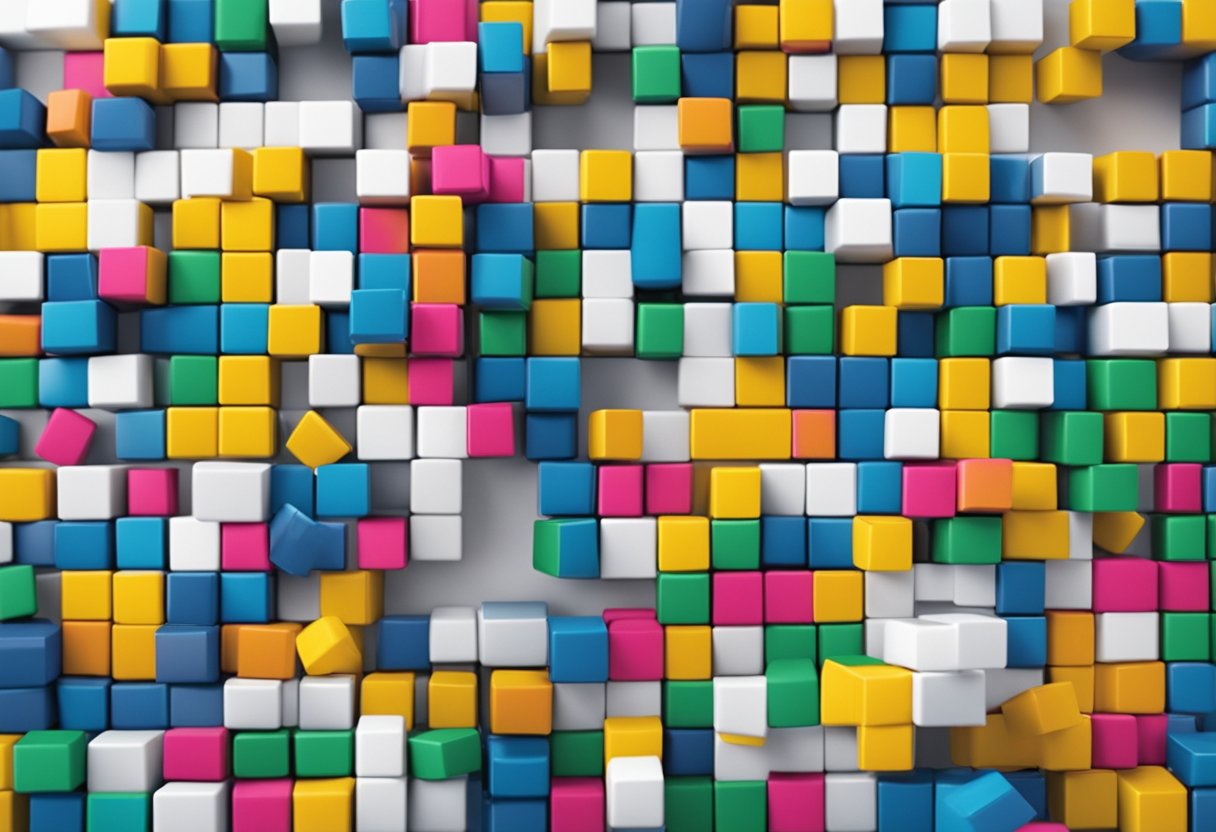 Colorful magnetic blocks arranged in a sleek corporate setting, with logo branding and gift packaging displayed prominently