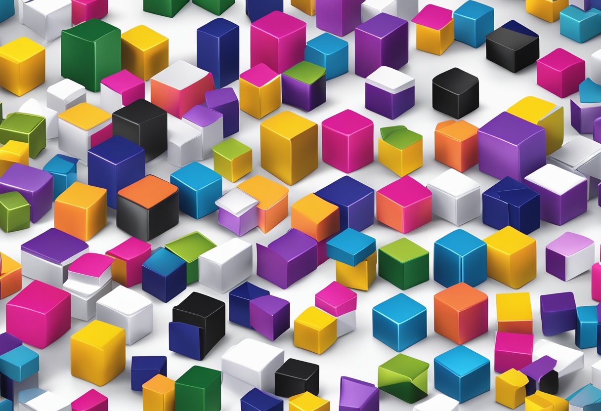 A table displays an array of magnetic cube gifts in various colors and configurations, showcasing the customisation and variety available for corporate gifting