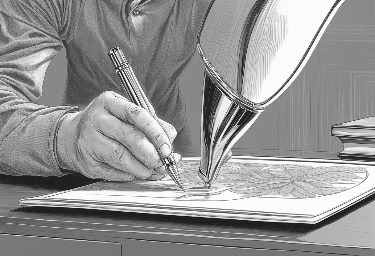 A designer engraves corporate gifts with precision and care
