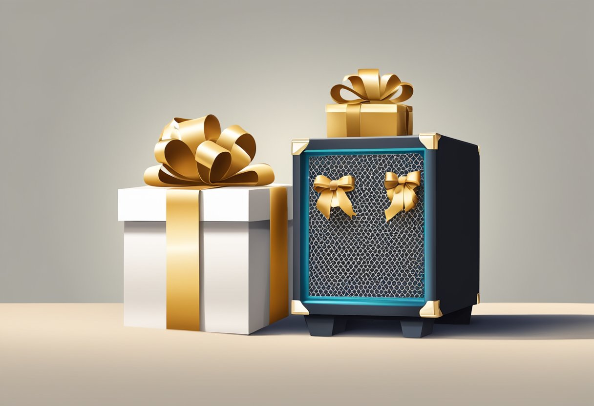 A speaker's podium with a small gift and a thank you note