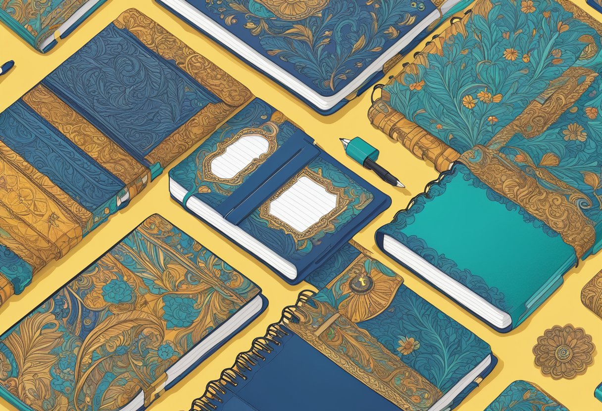 A handcrafted notebook with a personalized cover, featuring intricate details and vibrant colors