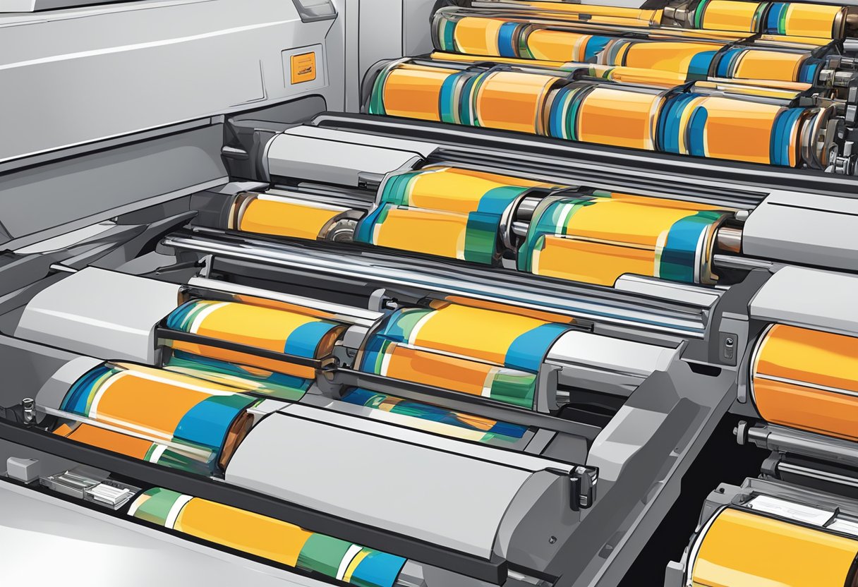 Tumbler labels being printed and applied. Inkjet printer in use