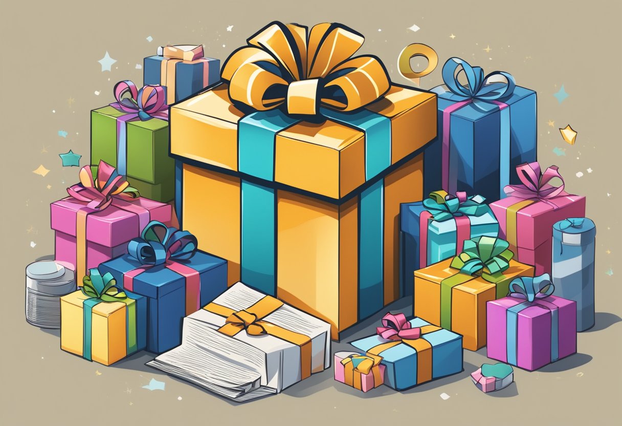 A gift box surrounded by various items with a "Frequently Asked Questions" label