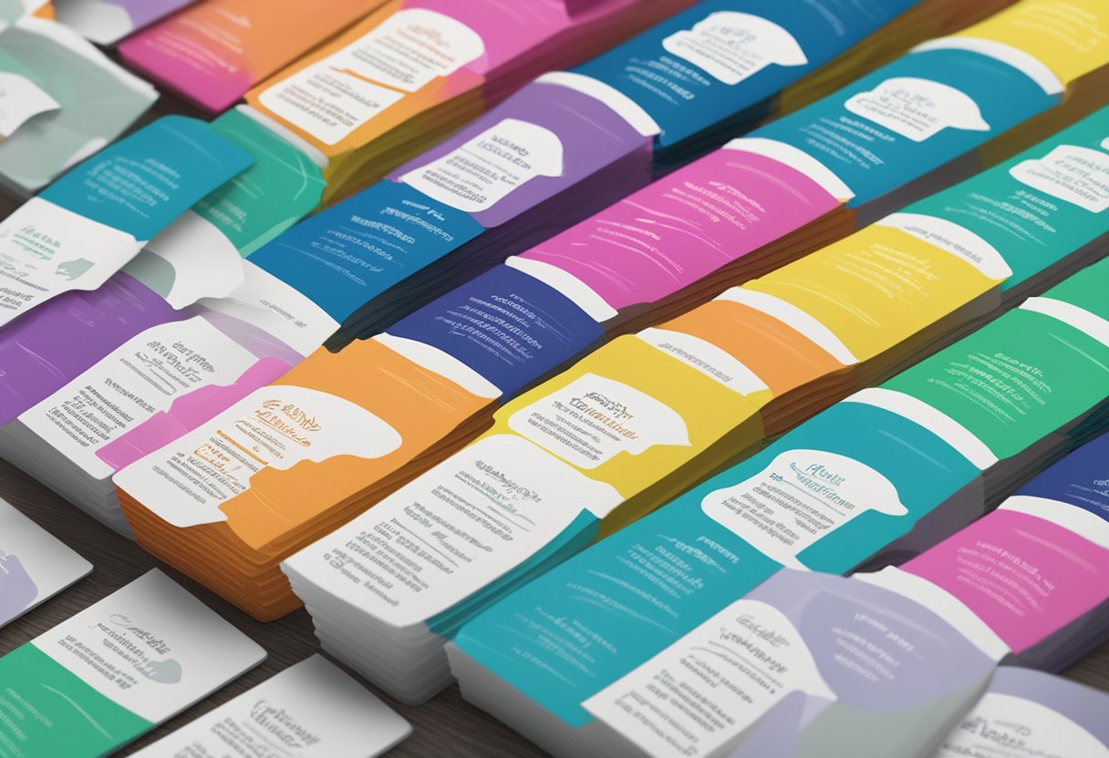 A stack of colorful tumbler labels with "Frequently Asked Questions" printed on them, arranged neatly on a table