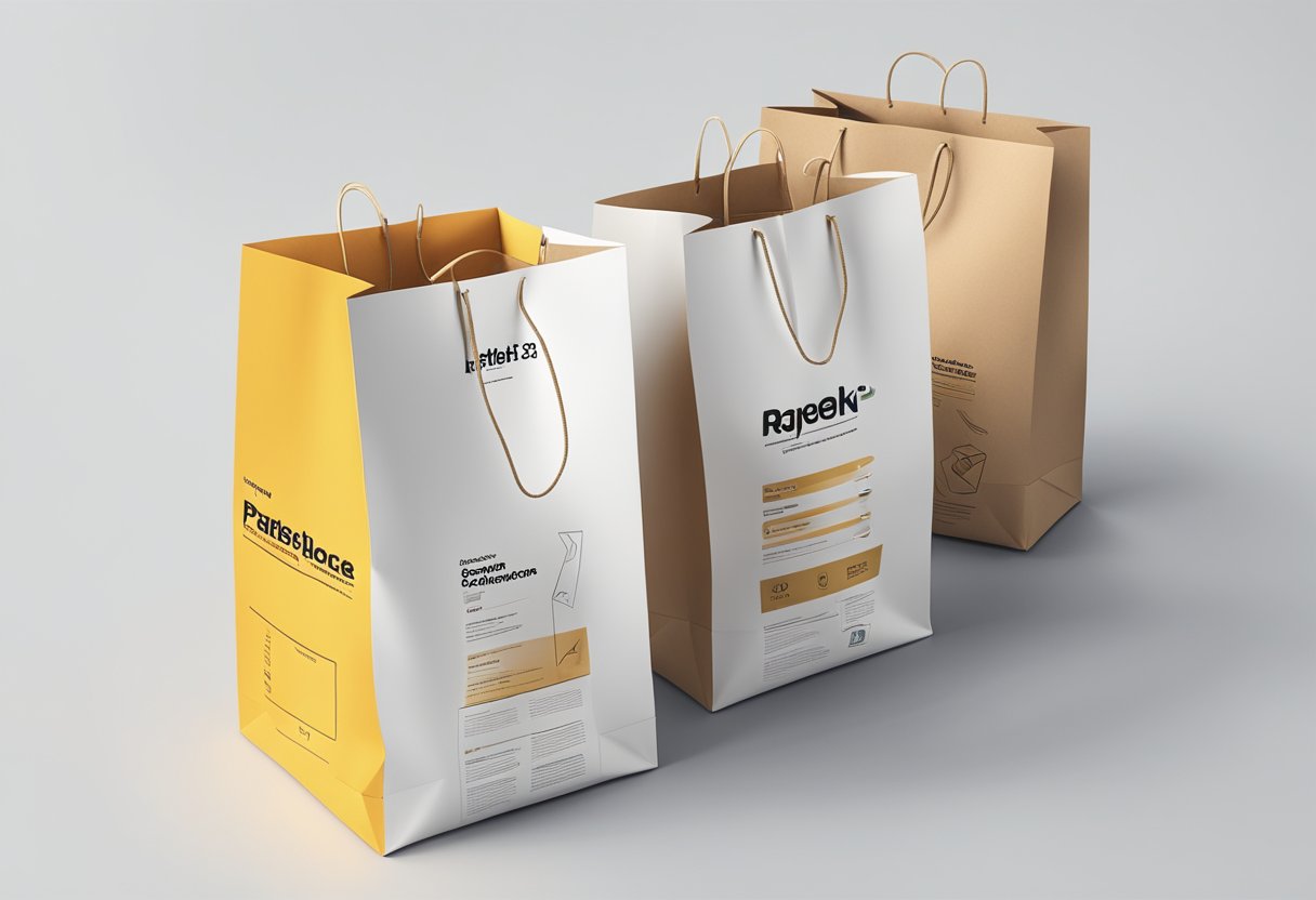 A paperbag with advanced features, such as printing, sits on a clean, white surface. The design is modern and sleek, with clear branding and vibrant colors