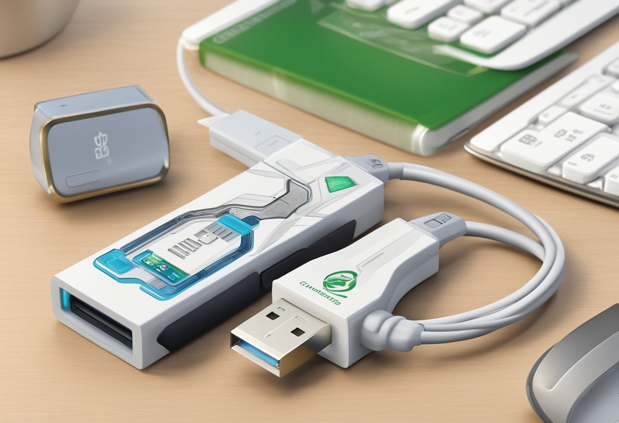 A USB corporate gift being customized with a company logo and branding strategies