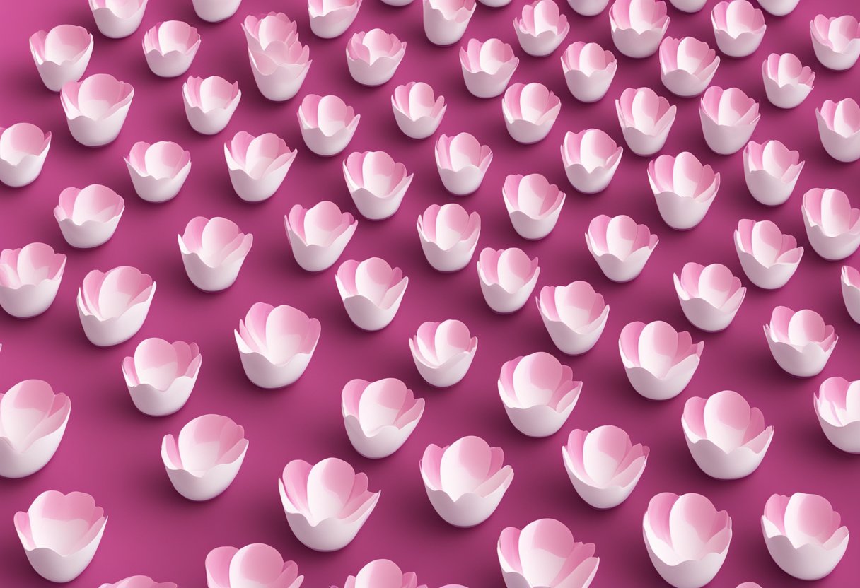 Pink and white scallops arranged in rows, with a large "Frequently Asked Questions" sign above them