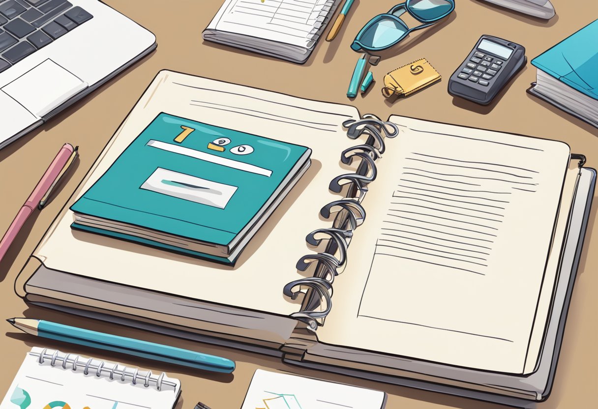 A diary surrounded by frequently asked questions, with a corporate gift in the background