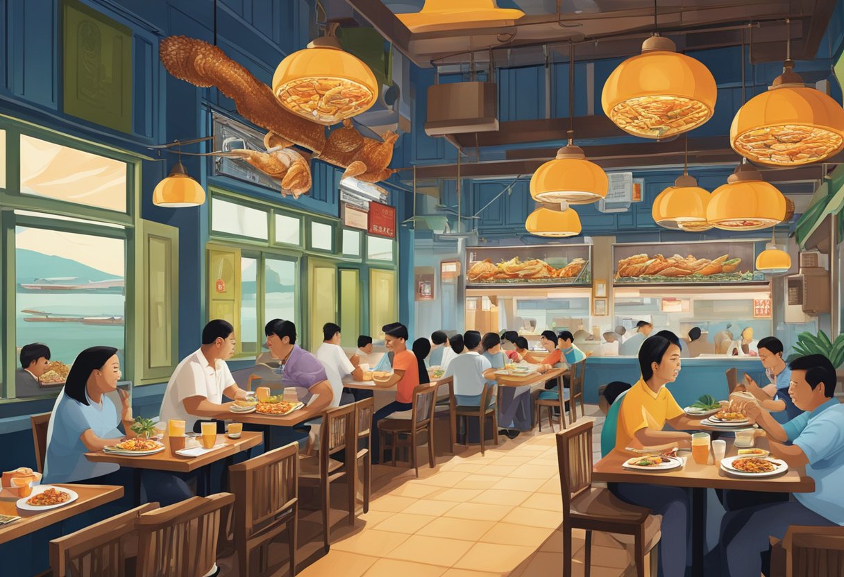 A bustling Penang seafood restaurant serves up sizzling Singapore chicken