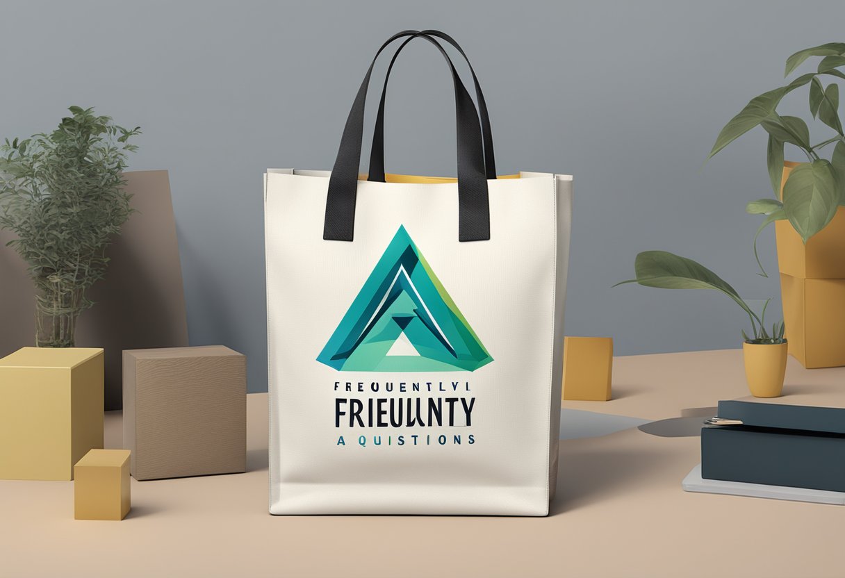 A print bag with the logo "Frequently Asked Questions" is displayed prominently