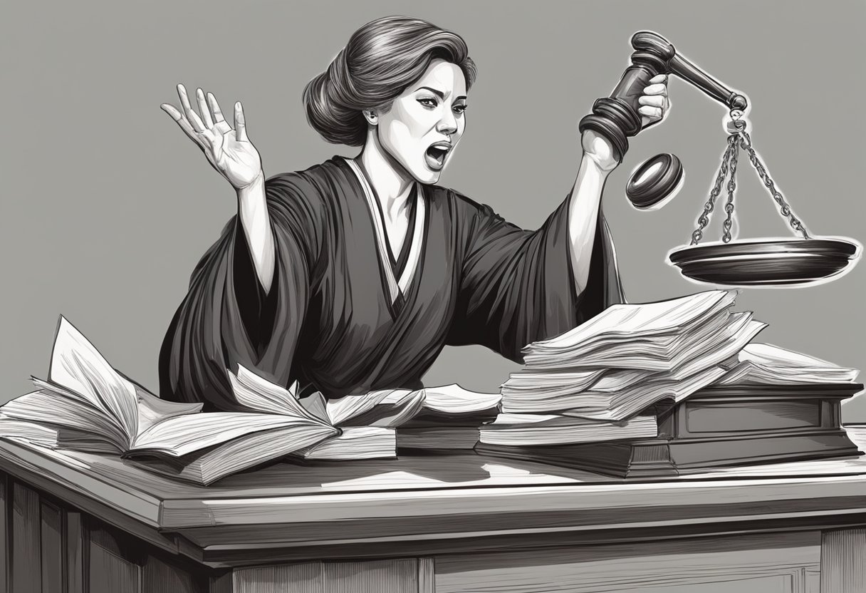 A gavel smashes a table, papers fly as Judge Milian rises, her face stern and determined