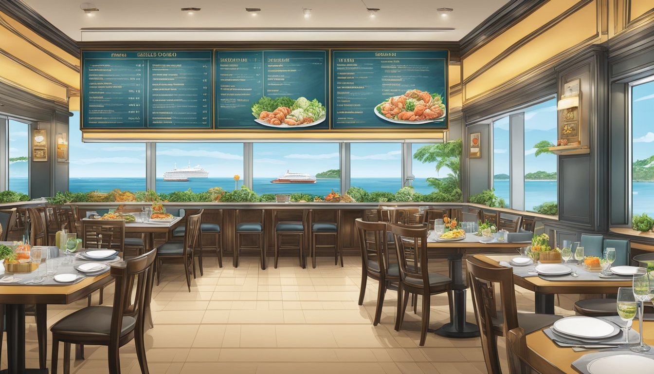 The menu board displays fresh seafood dishes and specialities at Permas Seafood Restaurant, Singapore