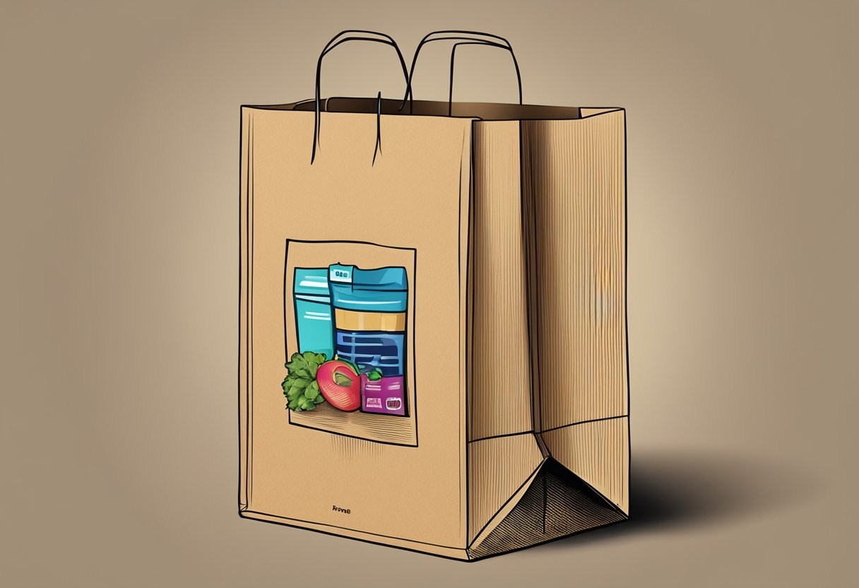 A kraft paper bag being used to carry groceries and household items