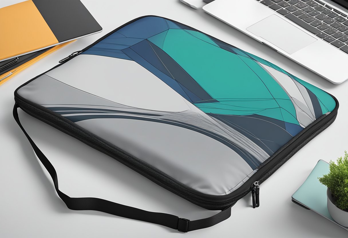 A laptop sleeve with sleek lines and modern design, featuring durable materials and a secure zipper closure