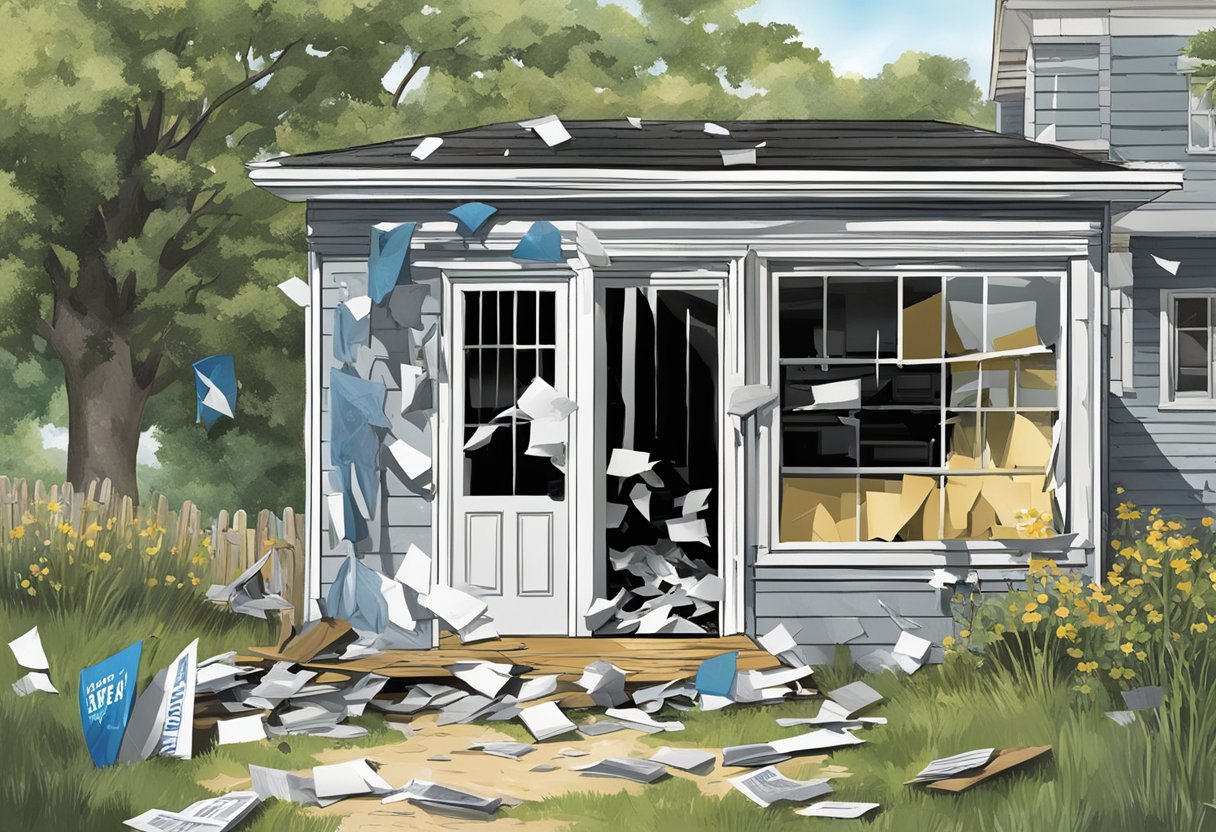 Amagansett Press sign smashed, papers scattered, door ajar