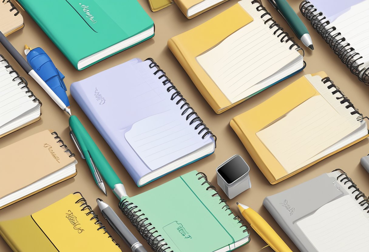 A notebook with a personalized name engraved on the cover