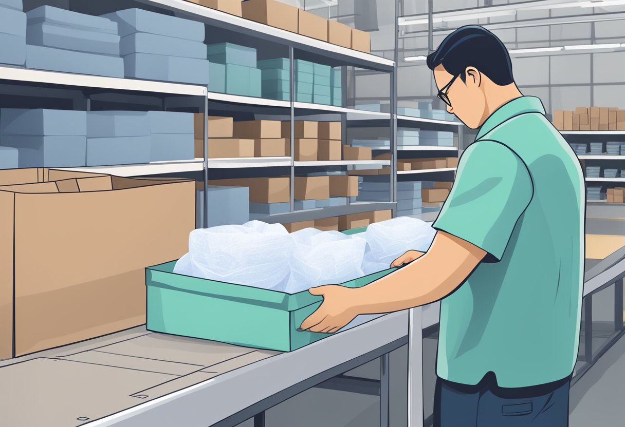 A non-woven bag supplier carefully selecting materials, inspecting quality, and packaging finished products for shipment