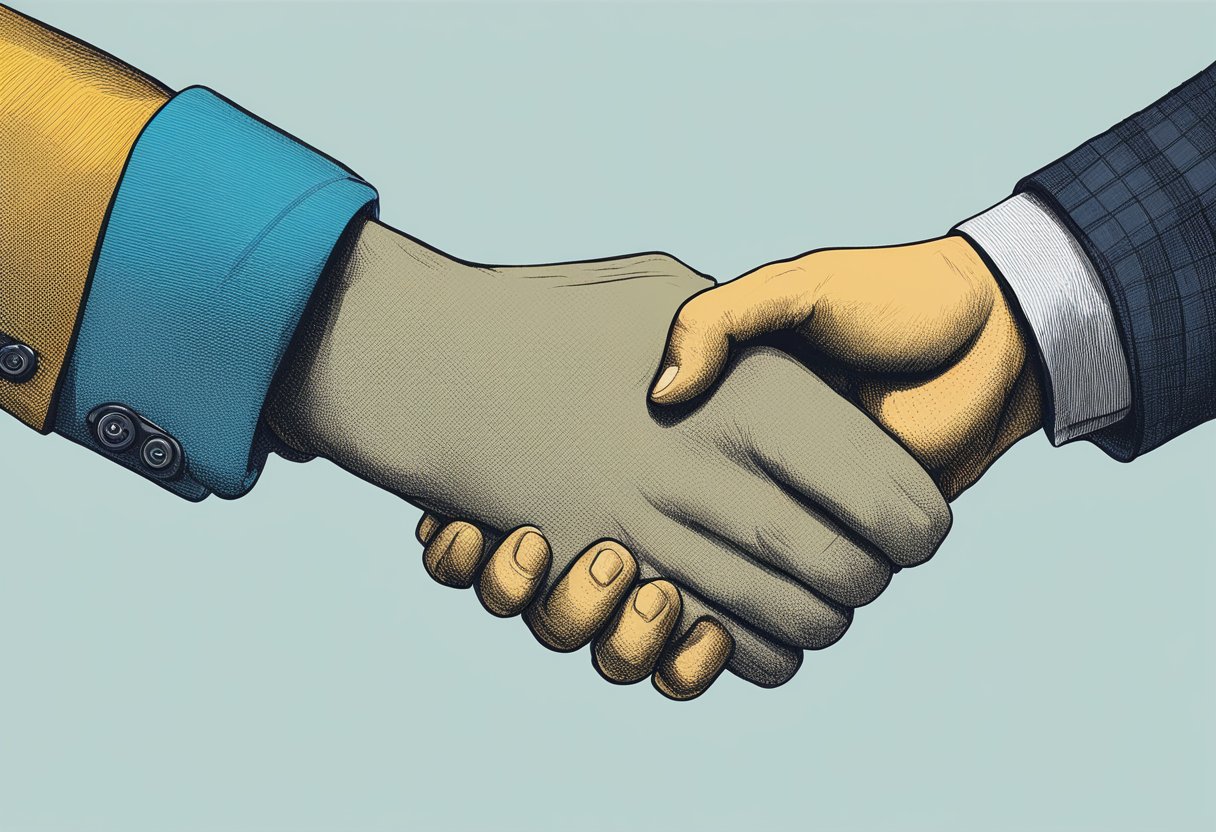 Dispute resolution: two parties shaking hands in agreement