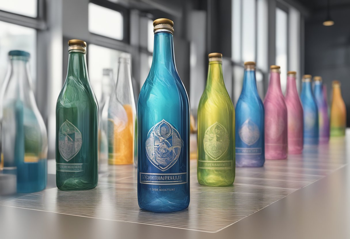 A bottle being printed with a logo using printing techniques