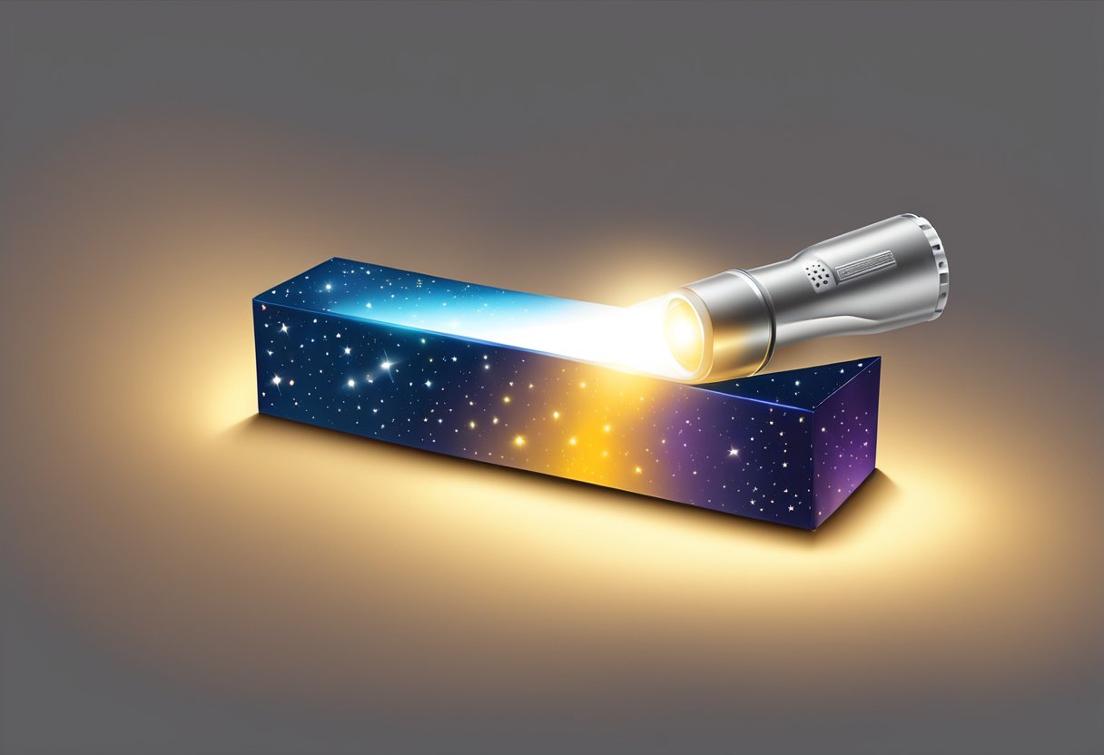 A starry LED torch light shines brightly, casting a soft glow on a corporate gift box