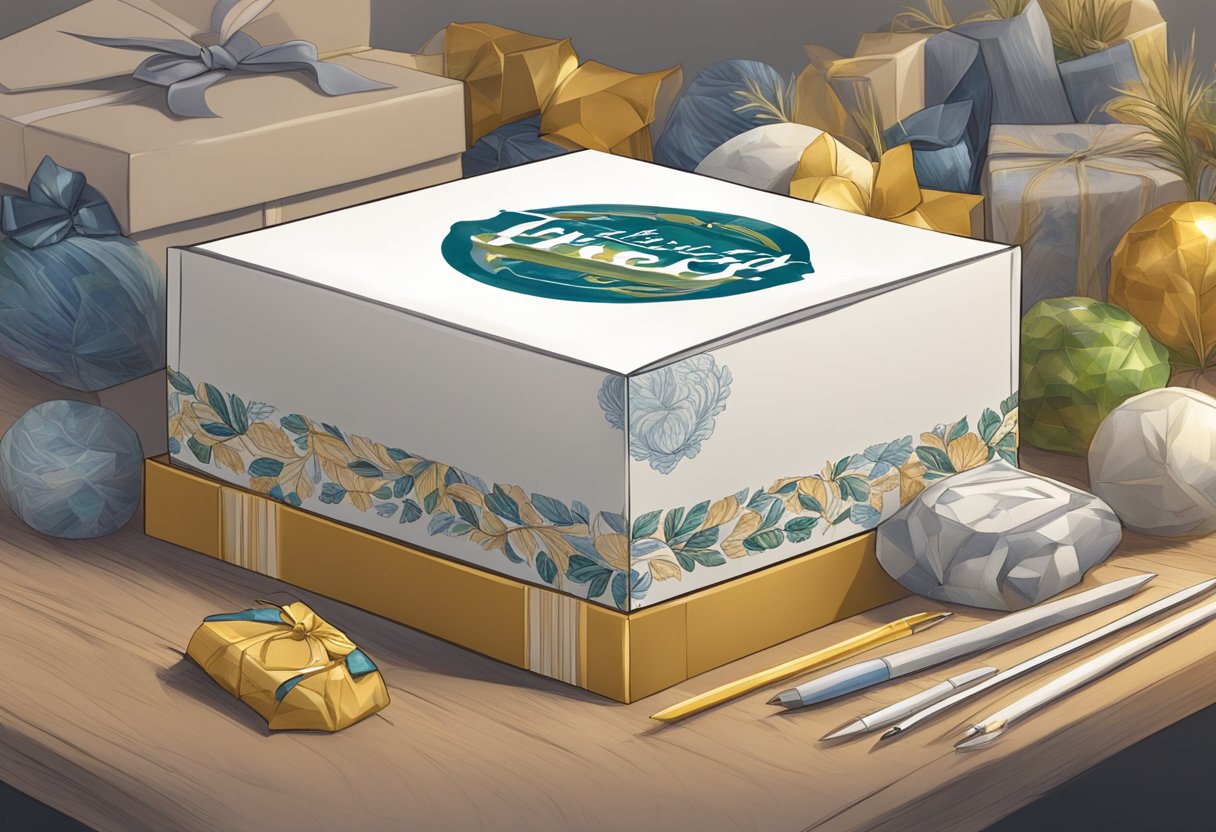 A custom gift box with company logo, unique items, and personalized message