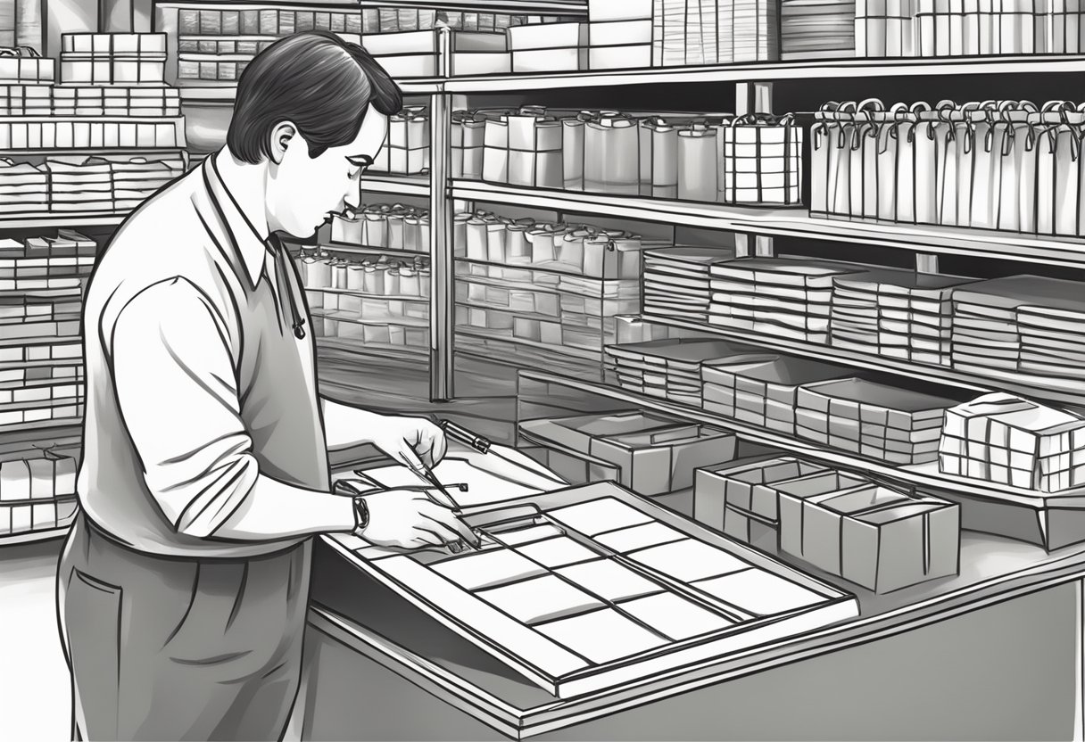 A person customizes a corporate gift organizer with a pen at a shop