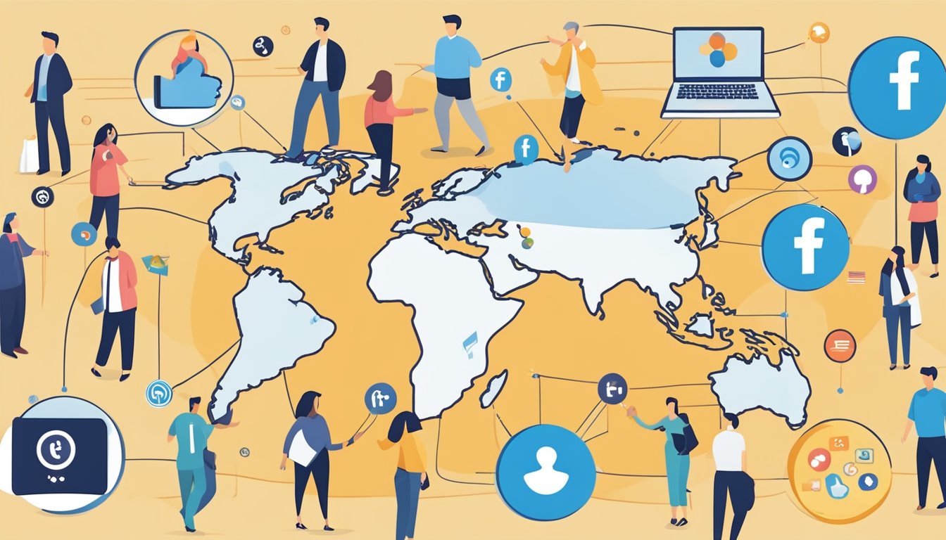 Social media icons and symbols connecting people around the globe