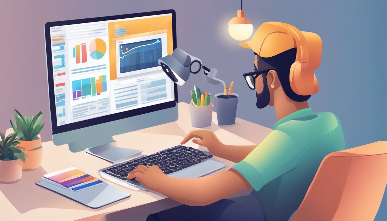 A person using a computer to create digital marketing content