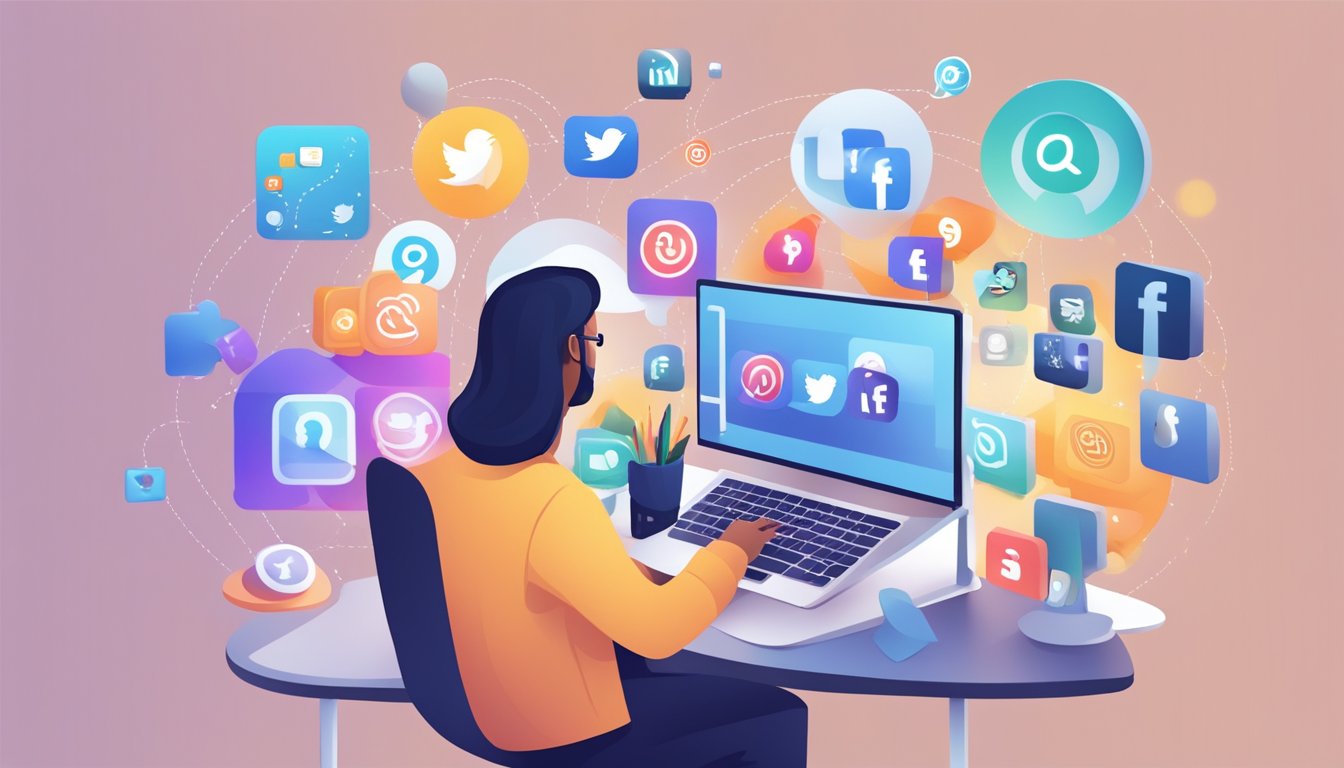 A person using a computer to manage social media marketing