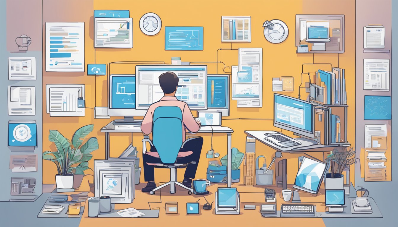 A person navigating through the Meta
FB Business Suite on a computer, with various business tools and features visible on the screen