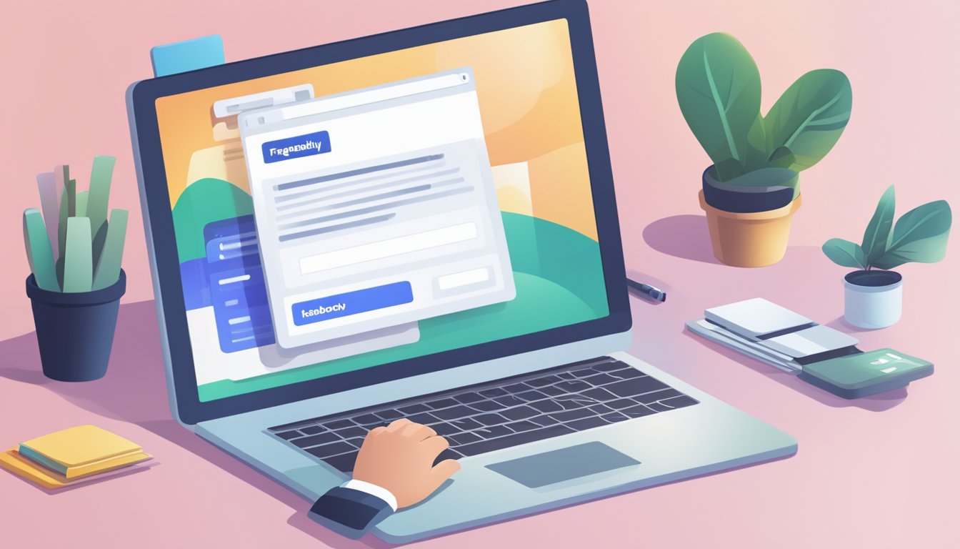 A computer screen displaying a "Frequently Asked Questions" page on the Facebook business platform, with a logo and search bar visible