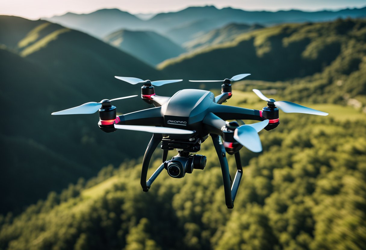 A drone camera hovers above a breathtaking landscape, capturing stunning aerial views with precision and flexibility