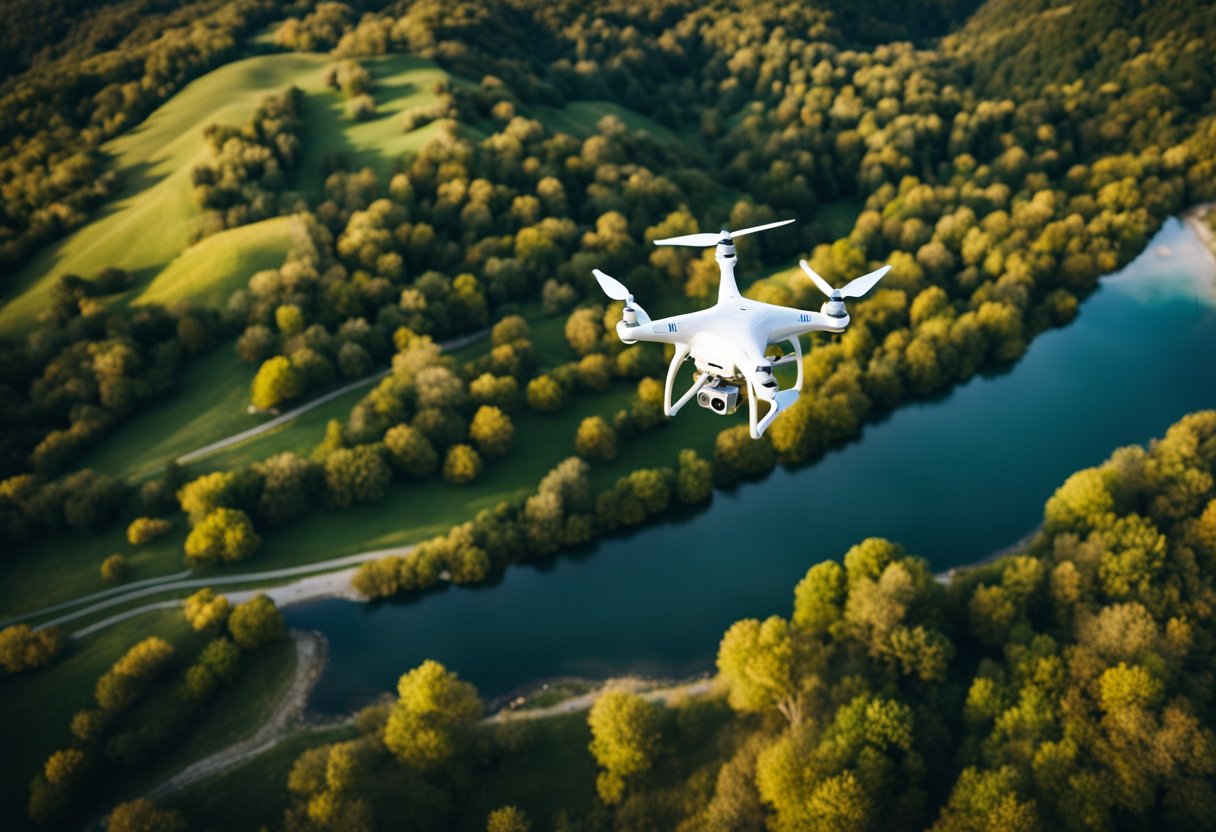 A drone hovers above a picturesque landscape, capturing stunning aerial views with its high-resolution camera. The innovative technology revolutionizes photography, providing unique perspectives and game-changing opportunities for photographers