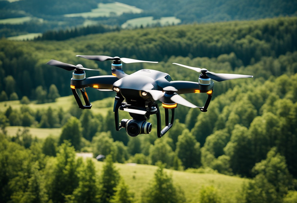 A drone hovers above a picturesque landscape, capturing stunning aerial shots with its advanced camera technology. The camera's precision and flexibility revolutionize photography, offering unique perspectives and breathtaking imagery