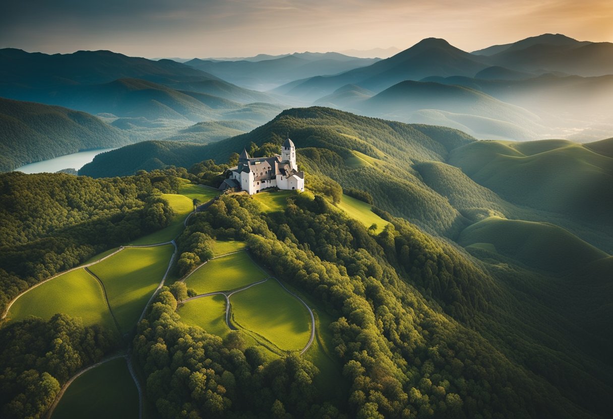 A drone hovers above a breathtaking landscape, capturing stunning aerial views. Its camera lens captures the intricate details of the scenery below, showcasing the unique perspective that only drone photography can provide