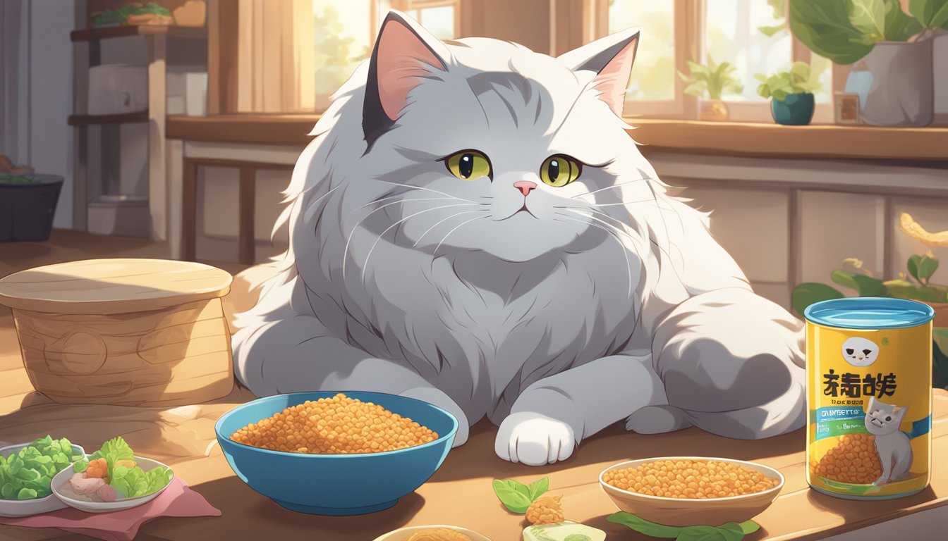 A contented cat sits beside a bowl of high-quality cat food, with a shiny coat and bright eyes, showcasing the benefits of the nutritious meal