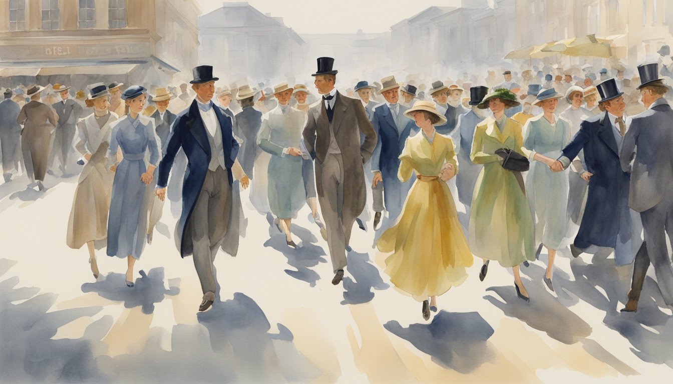 Pedestrians in early races follow strict rules, such as no running or leaving the track.</p><p>Illustrate a historical scene of orderly, rule-bound pedestrianism