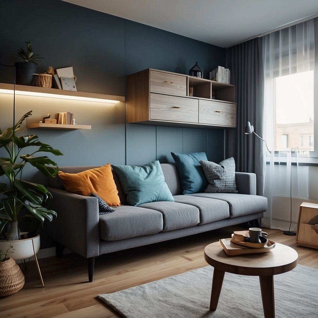 A small apartment with clever storage solutions, multipurpose furniture, and strategic organization to create a spacious and clutter-free environment