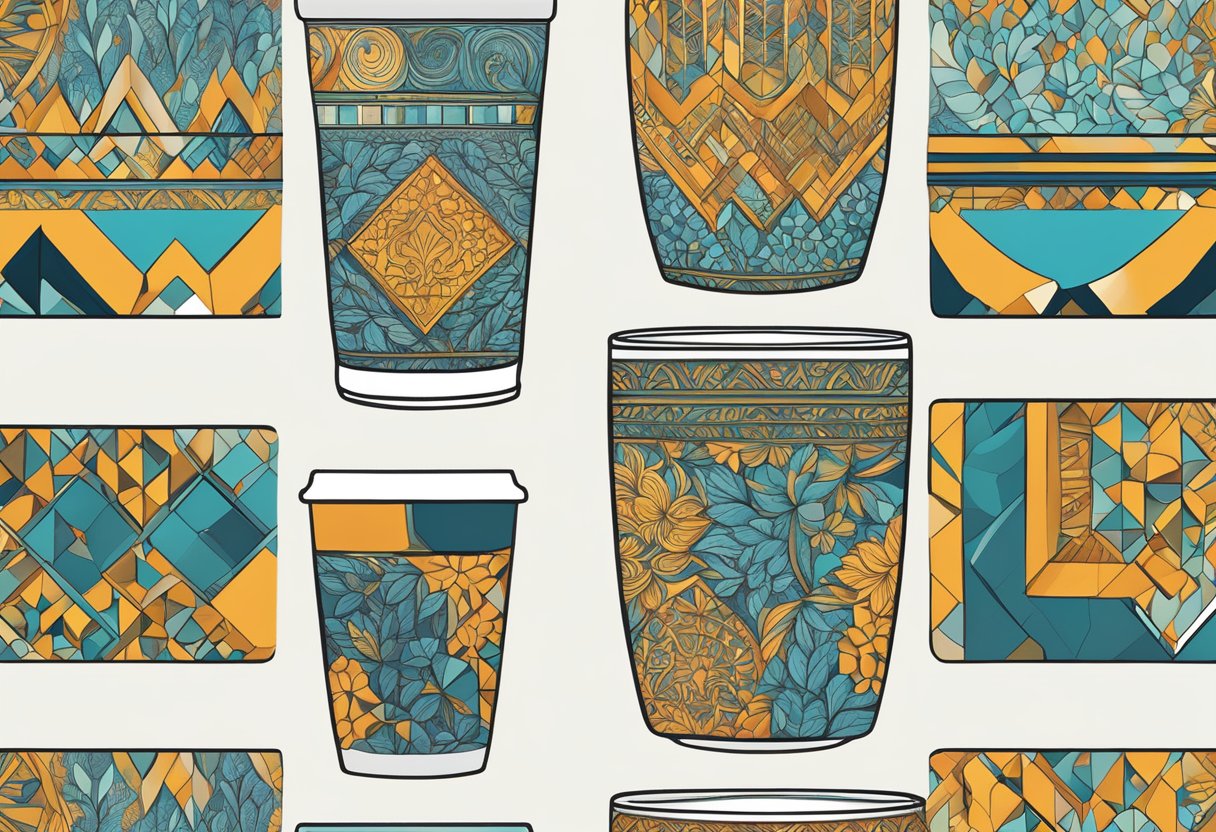 A tumbler with personalized design, featuring bold colors and intricate patterns, sits on a table, catching the light and drawing attention