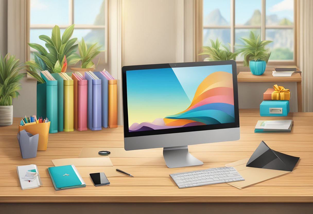 A wooden desktop adorned with corporate customized gifts for a gifting strategy