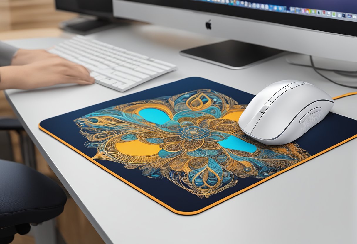 A computer mouse pad being printed with a custom design using a specialized printing machine