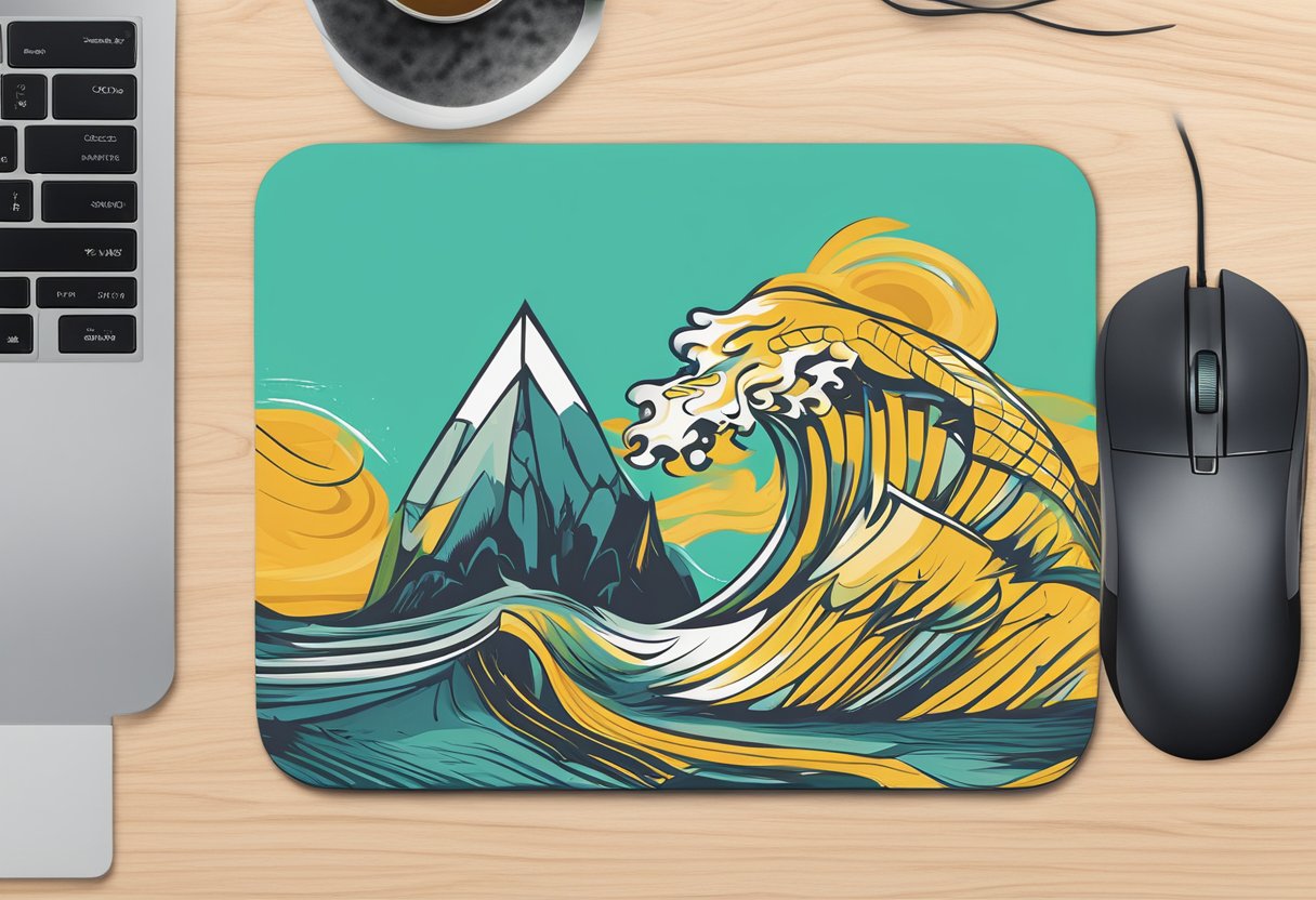 A computer mousepad with custom printing, featuring a unique design and personalization
