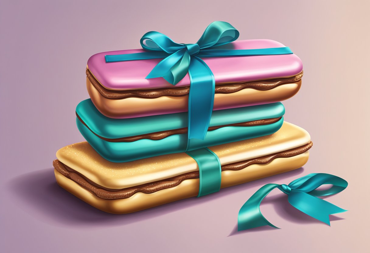 A stack of corporate gift eclairs with a "Frequently Asked Questions" label