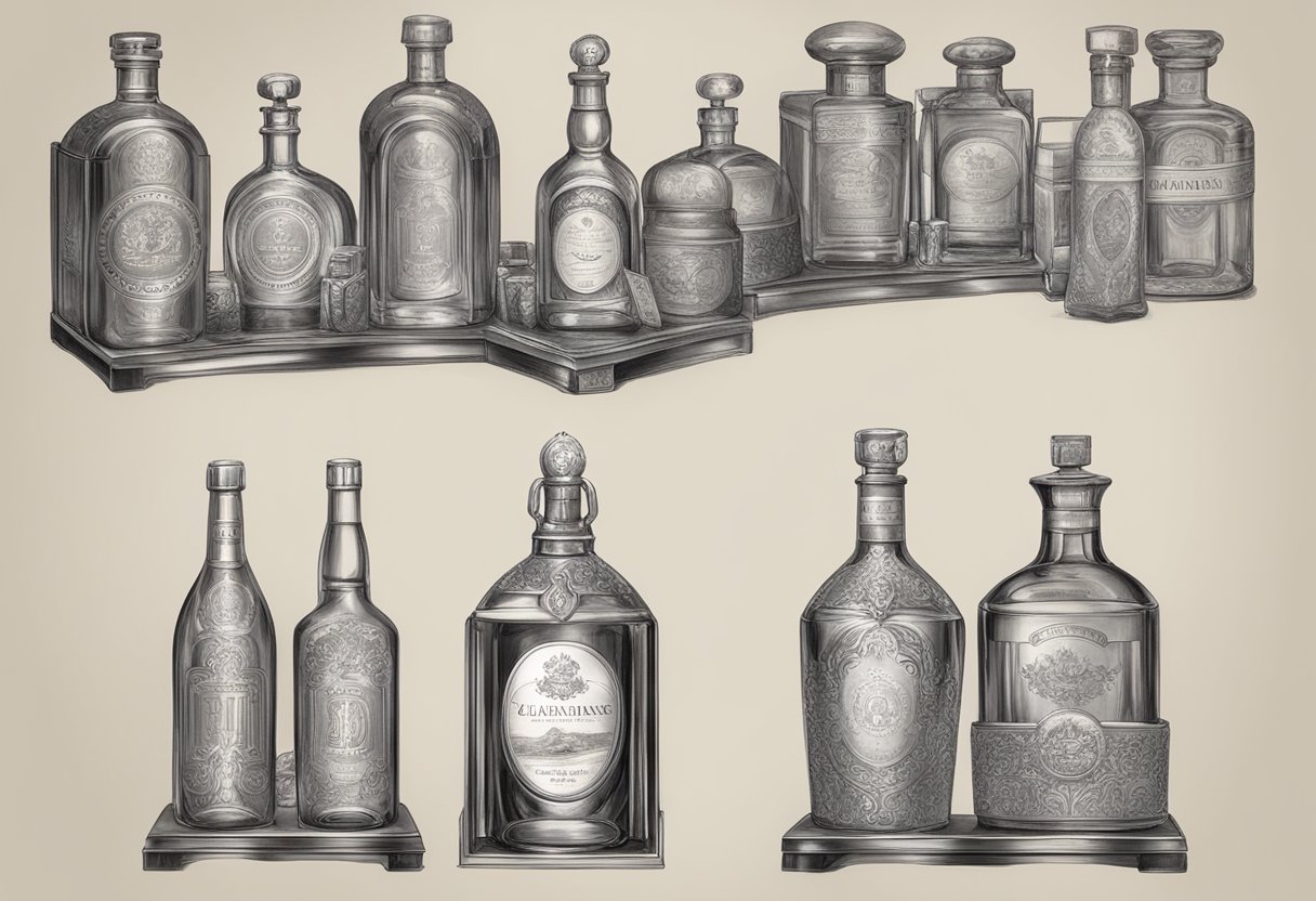 A table adorned with engraved bottles, showcasing elegance and prestige as corporate gifts